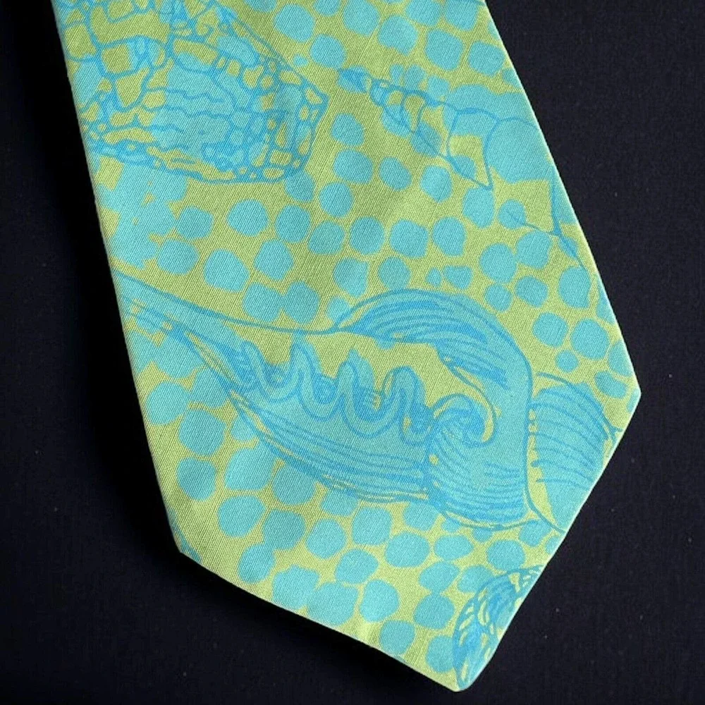 Vintage Green Blue Seashell Dotted Beach Theme Tie Handmade Colorful Novelty